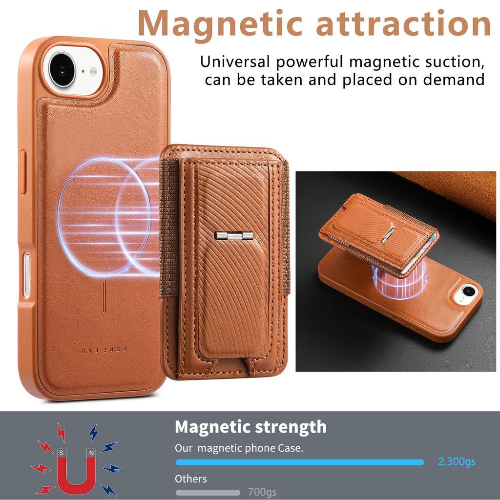 CASENEO For iPhone 16e Case with Foldable Kickstand TPU PU Leather PC Card Bag Magnetic Phone Cover  Compatible with MagSafe