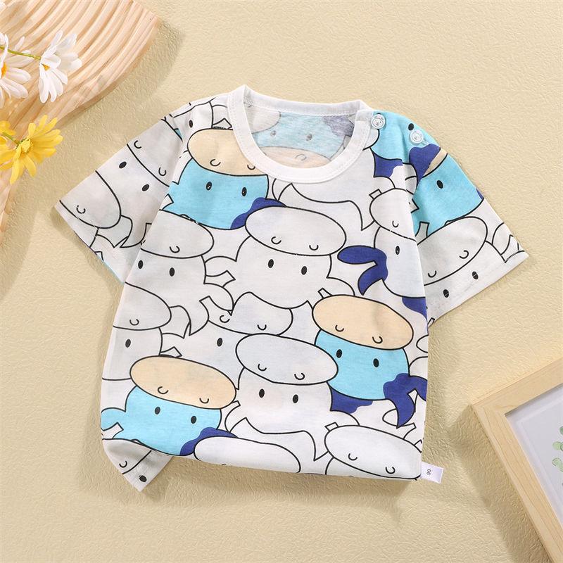 2026 Summer Short Sleeve T-Shirts for Boys and Girls Baby Spring O-Neck Cartoon Cotton Top for Children