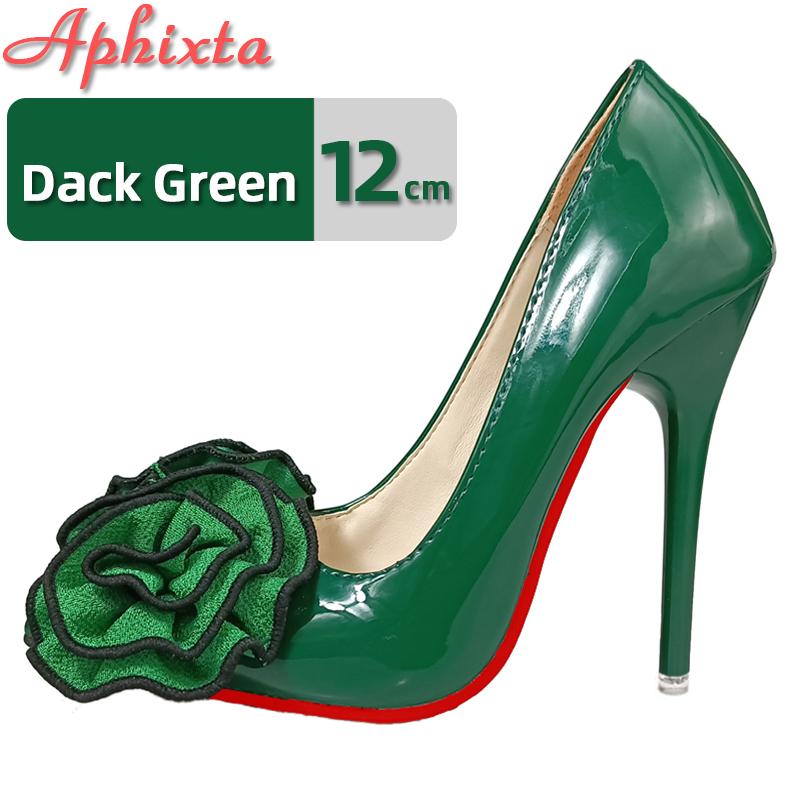 Fashion Aphixta Dark Green 12cm Stiletto Heels Women Pumps Rose Flowers Appliques Work Student Size Colorful Party Shoes Big Size 33-50