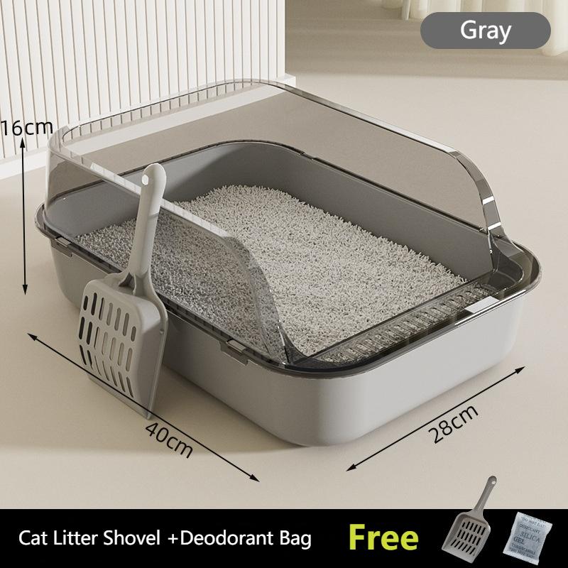 

Cats Sandbox Cat Toilet Large Capacity Open Cat Litter Box Plastic Anti-Splash Cats Toilet Bedpan Cleaning Bath Basin Supplies сірий колір
