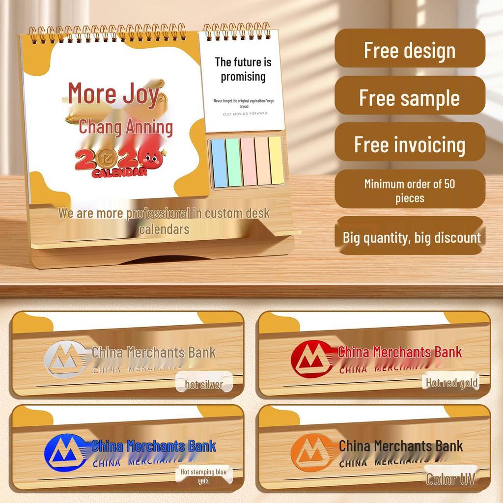 Inspirational Wooden Desk Calendar 2026 with Memo Pad - Customizable Creative Advertising Calendar