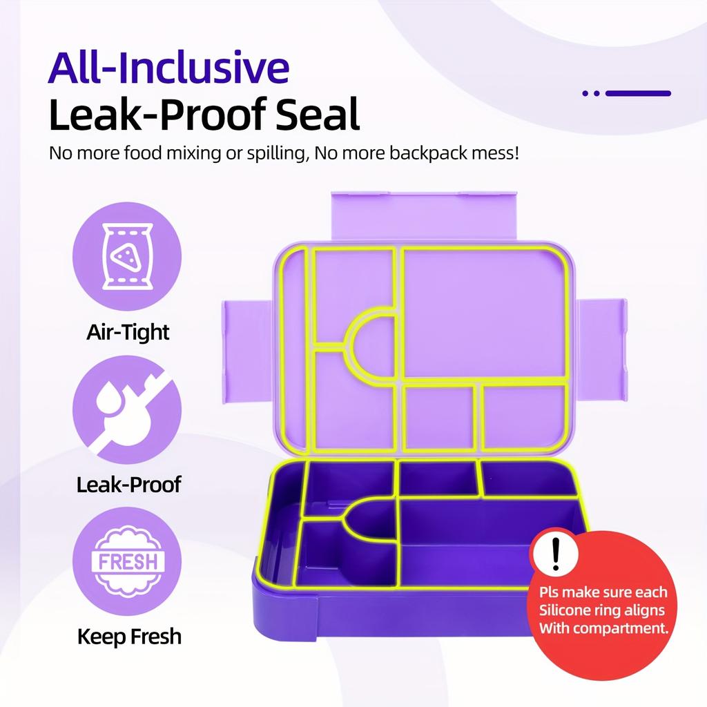 Bento Lunchbox-Set mit großem Fassungsvermögen mit auslaufsicherer Abdichtung, unterteilter Frischhalte-Lebensmittelbehälter mit Gabel und Löffel für Schulkinder