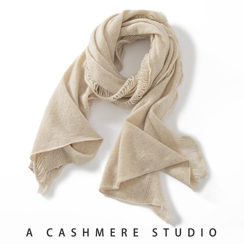 Women's 100% Cashmere Scarf - Soft, Warm, Elegant Knit with Tassels for Autumn and Winter.