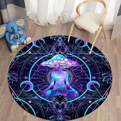 Psychedelischer Pilz Runder Teppich Boho Pilze Bereichsteppich für Zuhause Wohnzimmer Kinderzimmer Dekor Rutschfeste Kreis Bodenmatte