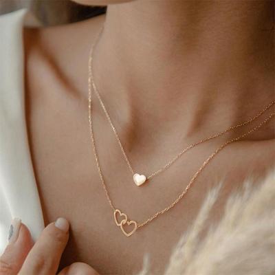 Hollow Heart-shaped Pendant Double Layer Alloy Necklace Female Accessory For Daily Glam And Gift-giving