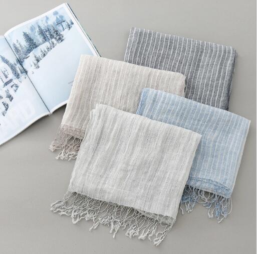 New Japanese 100% Linen Scarf Fashion Striped Cotton Linen Shawl Summer Beach Sunscreen Scarves 70x170cm