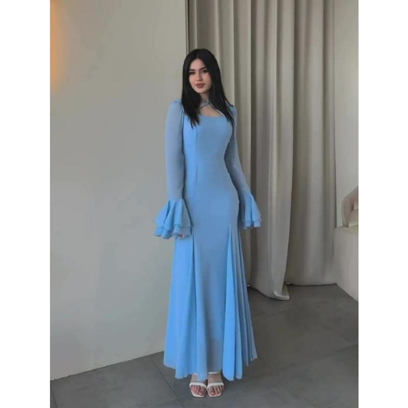 

Весна и осень Новое женское облегающее элегантное платье с квадратным воротником, рукавами-трубами и высокой талией 2XL