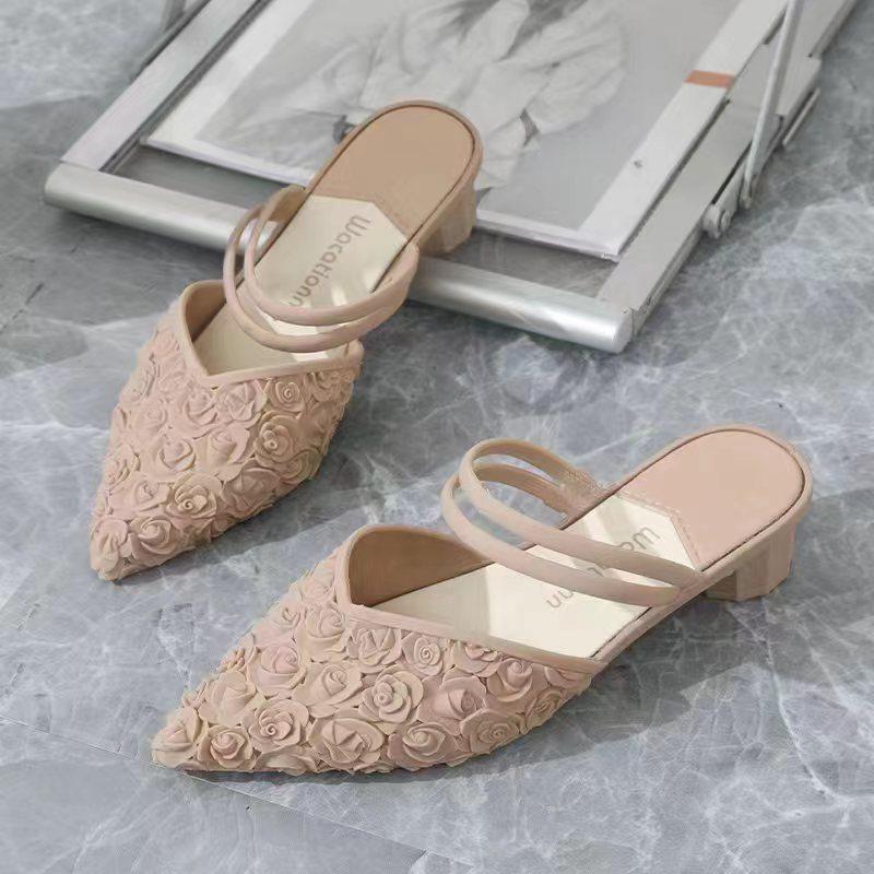 Yuzhihao Women s Summer Pointed Toe Closed Half-Open Low Heel Sandals 37