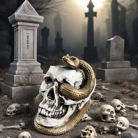 Skull Snake Figurine Small Resin Snake Skeleton Head Sculpture Gothic Tabletop Decoration for Halloween Party Bar Office Desk Ornament