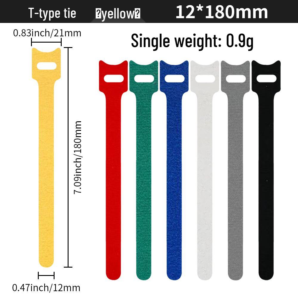 T-Type Magic Tape Cable Ties for Earphones, Data Cables, Organizers, and Network Cables with Back-to-Back Adhesive Straps.