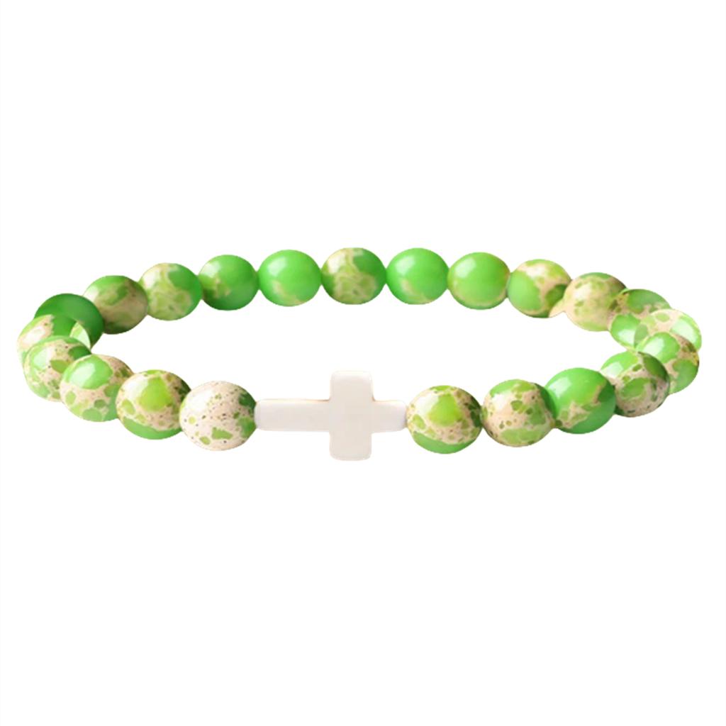 Ftcy 8mm Achat Kreuz Perlen Armband Herren Damen Vulkanstein Gelbes Tigerauge Türkis Stressabbau Religiöse Handketten Geschenke