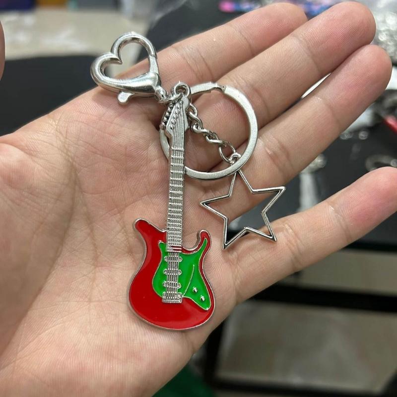 Vintage Guitar Pendant Keychain Bag Pendant Decorations Sweet Cool Dangle Earring Christmas Keyring Y2K Hair Clip