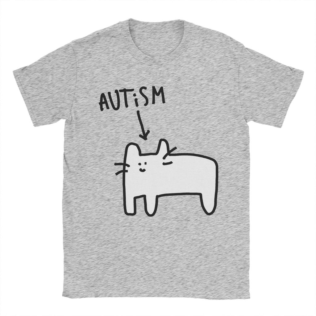 Men Women Autistic Cat Funny Animal T Shirt Pure Cotton Graphic Tee Shirts  Clothing Outfits