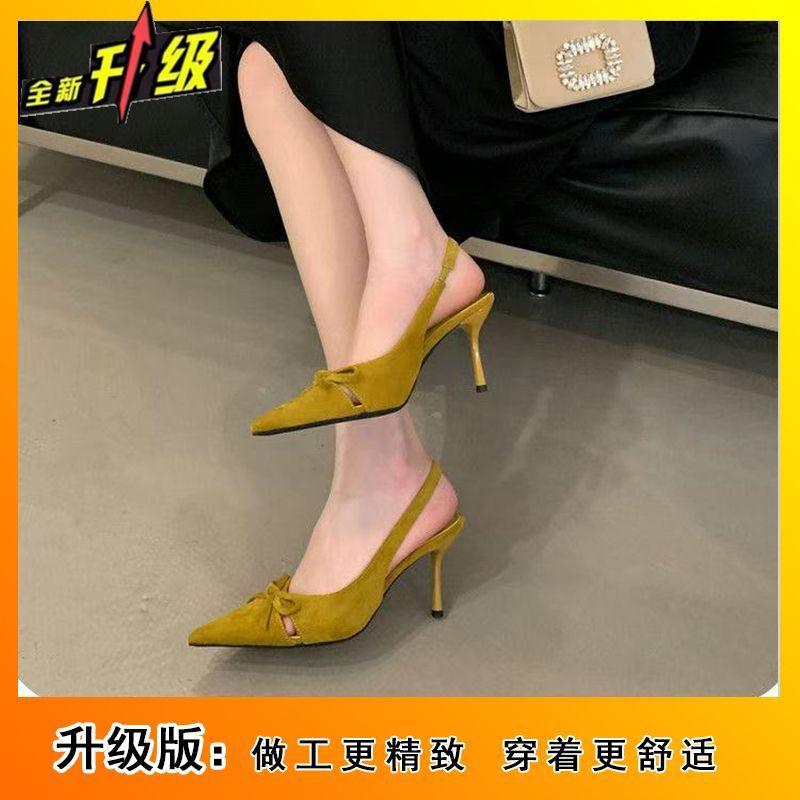 Niche high heels thin heel bow single shoes women 2025 spring and summer new pointed fairy wind bag head sandals women
