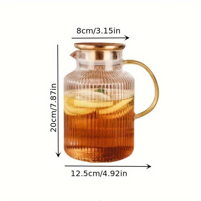 1pc Ribbed Glass Pitcher With Lid Heavy Duty High Borosilicate Glass Water Pitcher Drink Carafe For Hot And Cold Beverges Drinkware
