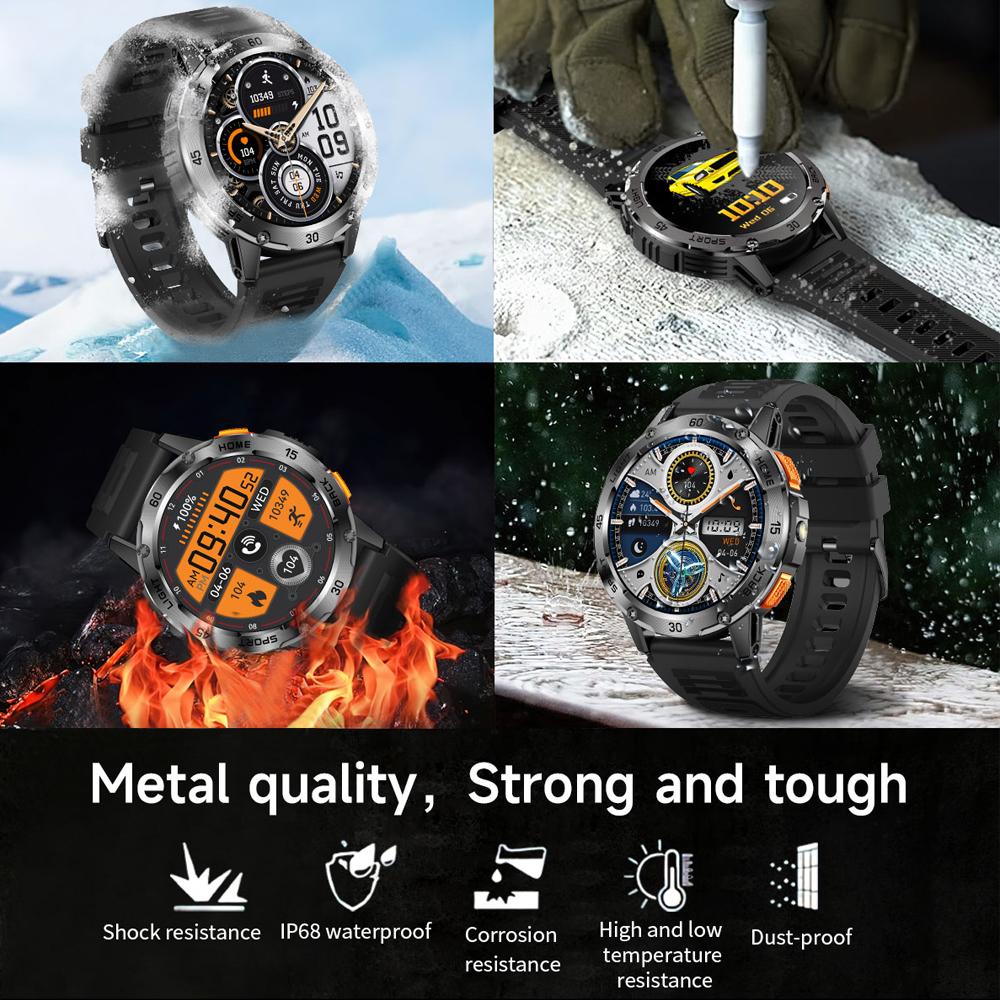 New Outdoor Military Smart Watch Men 1.53" AMOLED Screen IP68 Waterproof Compass Bluetooth Call Sports Bracelet