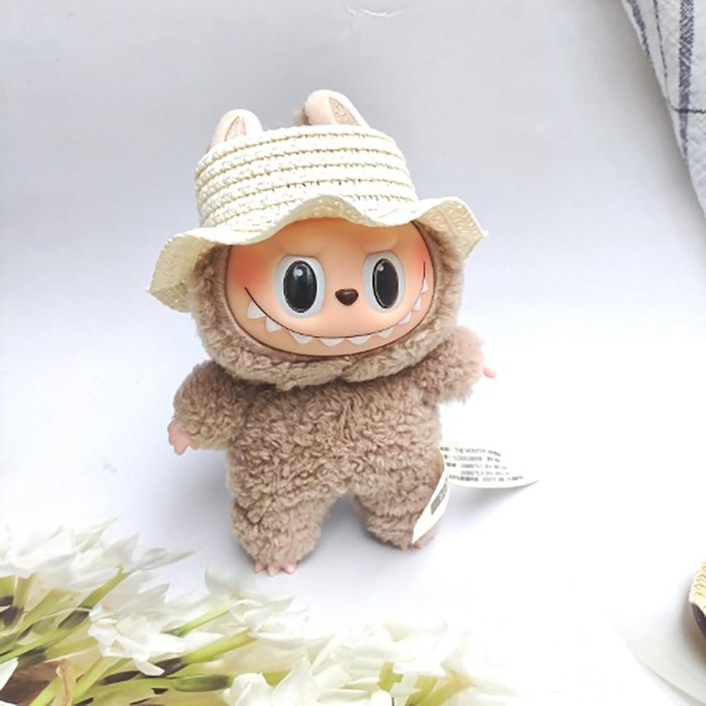 Pălărie de paie pentru păpuși pentru casa de păpuși în miniatură 17 cm Labubu Pălărie cu potrivire de culoare Kawaii Accesorii drăguțe pentru păpuși Jucării pentru copii și fete