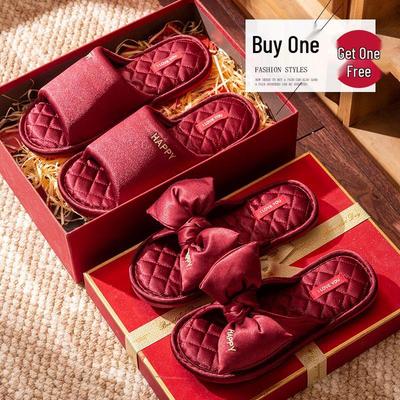 Luxurious Red Wedding Slippers: Festive Indoor Dowry Summer Shoes for Couples