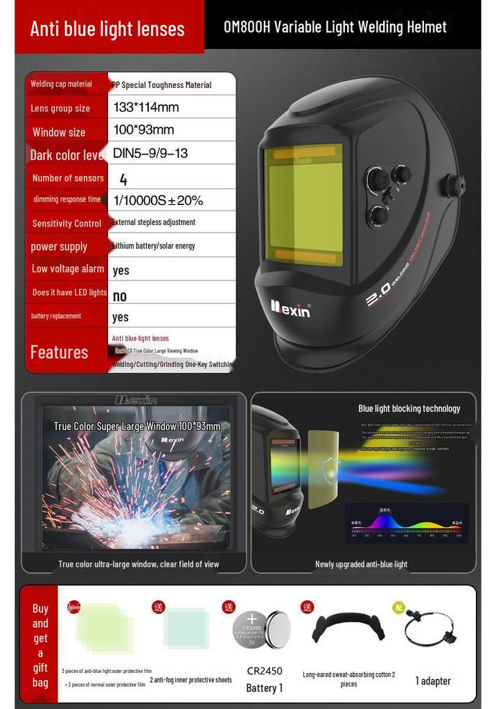 MEIXINOM-800H Auto-Darkening Welding Helmet, Electric Arc Protection Mask