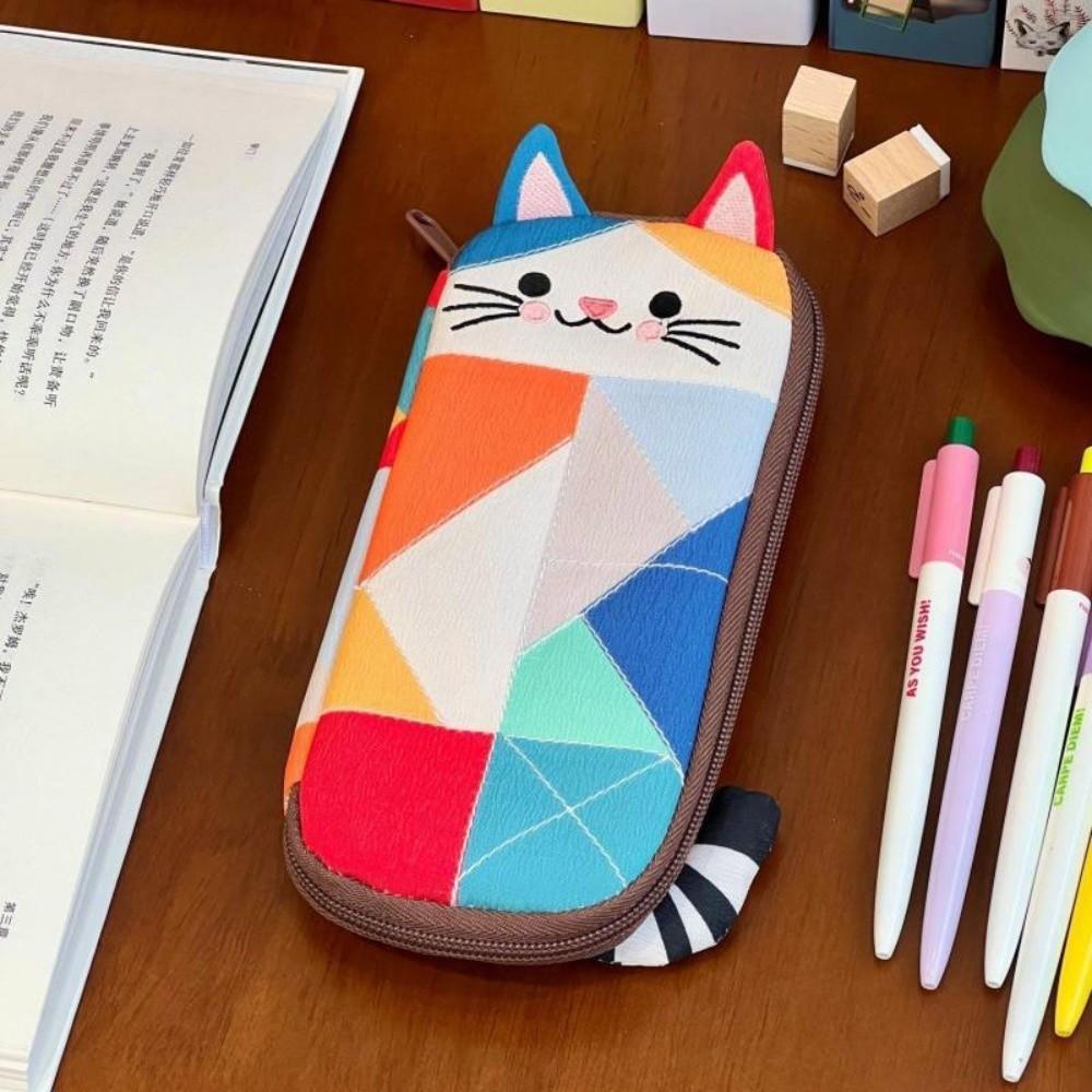 Patchwork Cartoon Pen Bag Cloth Stationery Storage Bag Portable Cat Pencil Case  School Supplies