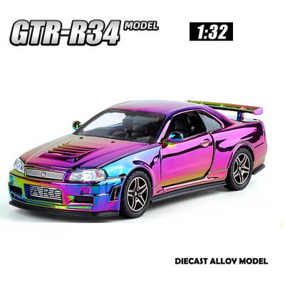 Galvanizado 1:32 Nissan Skyline GTR-R34 Modelo de Carro Esportivo Som Luz Diecast Brinquedo Veículo Crianças Menino Presente Miniatura Voiture