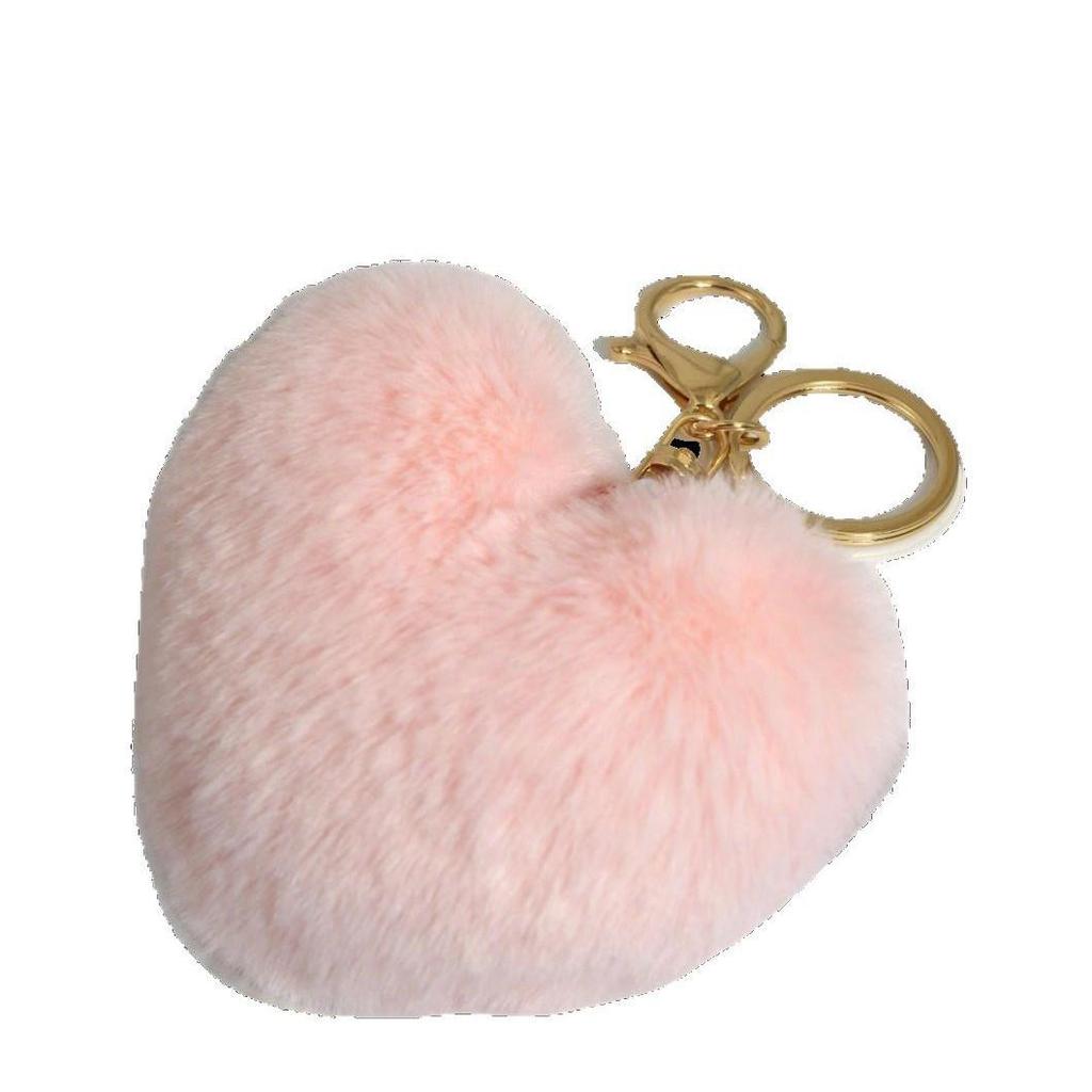 Heart-shaped Peach Faux Fur Keychain - 10cm Plush Pendant for Bags, Cars, and Accessories