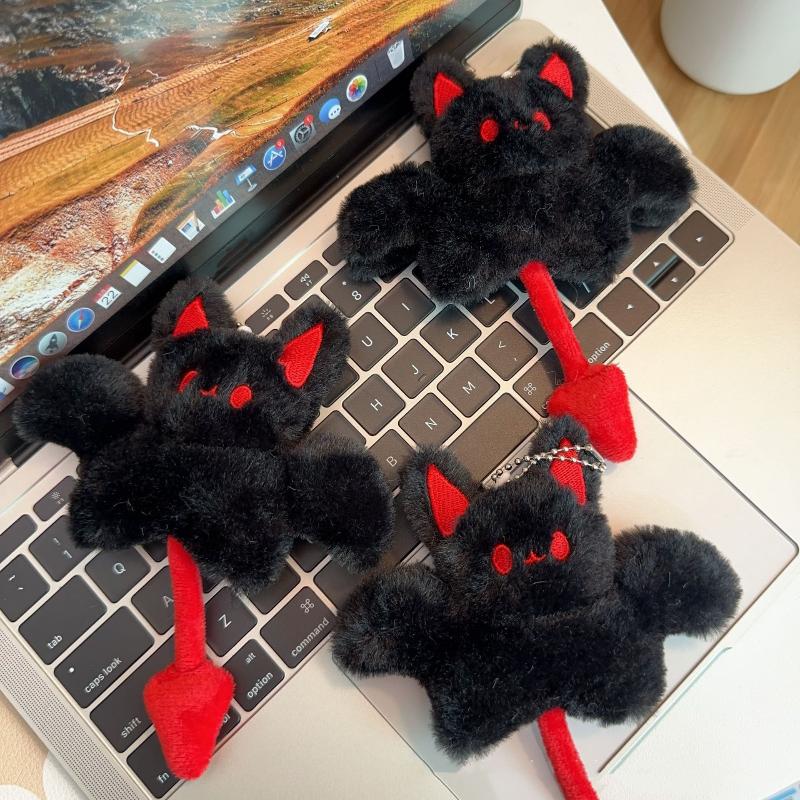 Fluffy Plush Bat Keychain Soft Black Stuffed Pendant Lovely Halloween Gift for Bag Decor