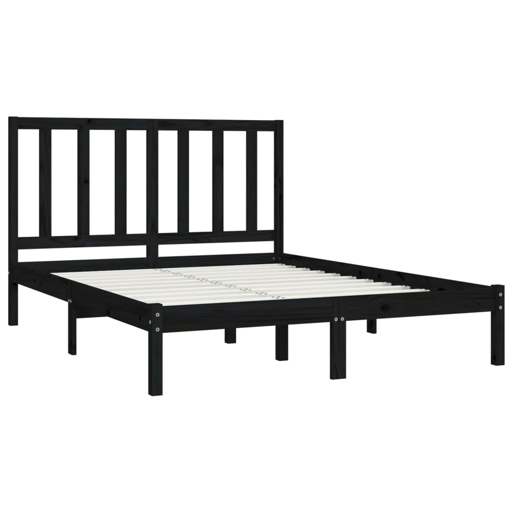 Solid Wood Bed Frame In Black Pine 140 X 190 Cm