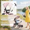 6 In 1 Foldable Kids Trike with Adjustable Parent Handle & Canopy for Ages 1-5, Pink