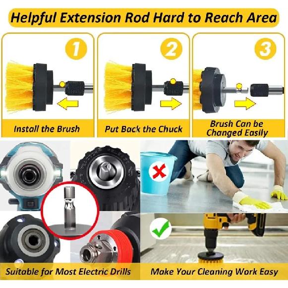 23 Pcs Brush Attachment Drill Set with Polishing Attachment Cordless Screwdriver for Car Rims Bathtub Sink Kitchen Wheels Grill