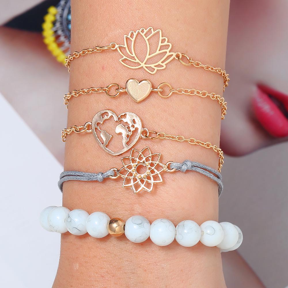 European and American Heart and Earth Beads Bracelet Set - Women's Fashion Street Style