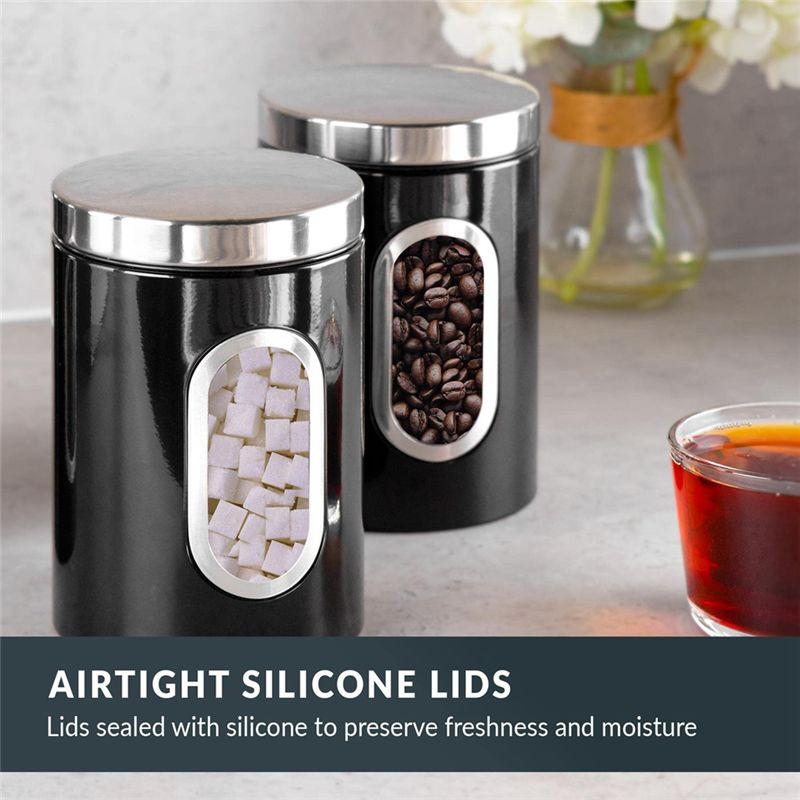 J1UL1N 3 PCS Kitchen Canister Set Black Stainless Steel Suitable For Sugar, Tea, Coffee, Etc -Multi Food Storage Jars