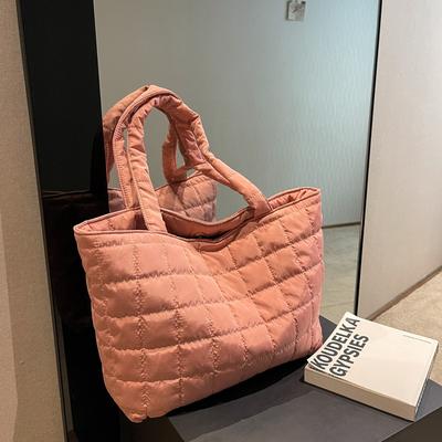 Embroidery Thread Square Plaid Cotton Clothing Bag Large-capacity Bag Women's New Down Underarm Bag Foreign Style Shoulder Tote Bag