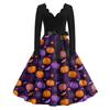 Women's Casual Fashion Long Sleeve Halloween Graphic Printed Vintage Long Dresses