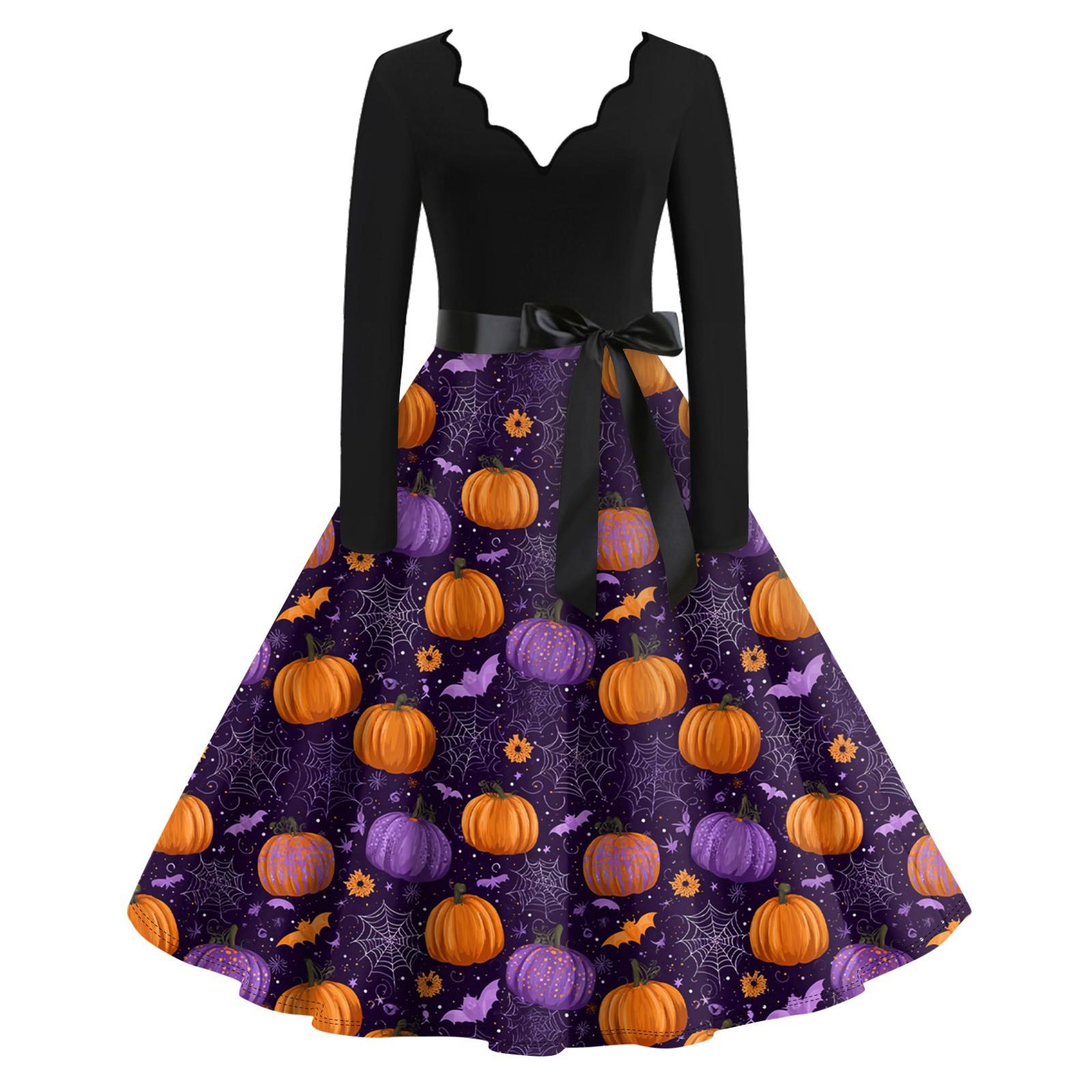 

Женские повседневные модные длинные платья с графическим принтом на Хэллоуин XXXL фиолетовый