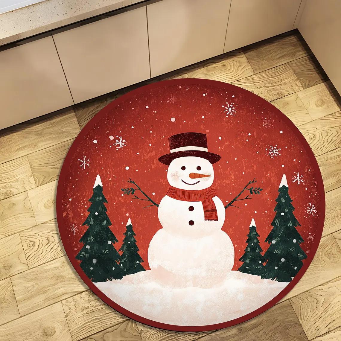 

Festive Christmas Tree Flowers Round Rug Holiday Decor Living Room Bedroom Rug Winter Seasonal Home Gift Bedside Rug Diameter 60cm