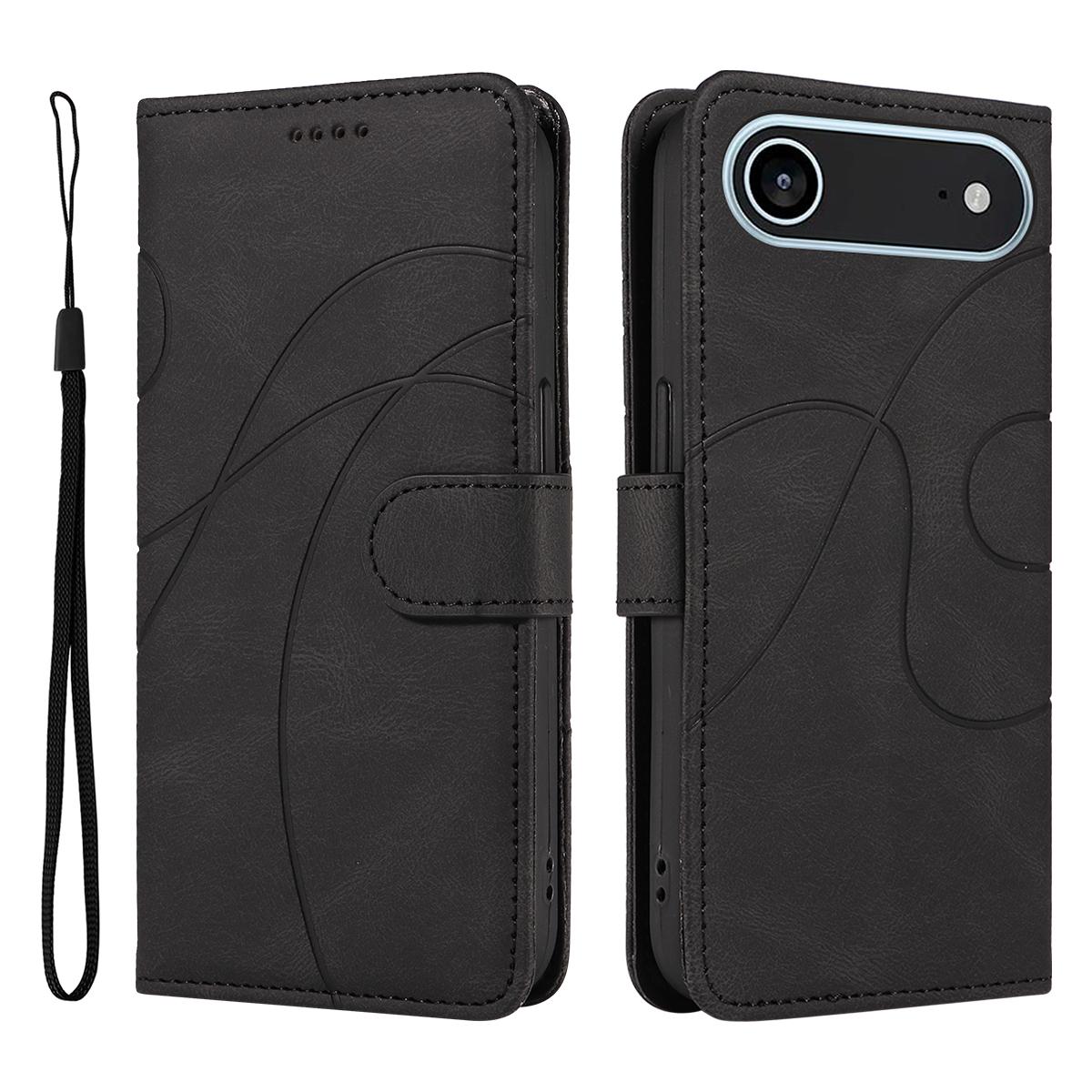 

Для iPhone 17 Air Чехол-кошелек Кожаный чехол для телефона Подставка с дизайном изогнутых линий Black