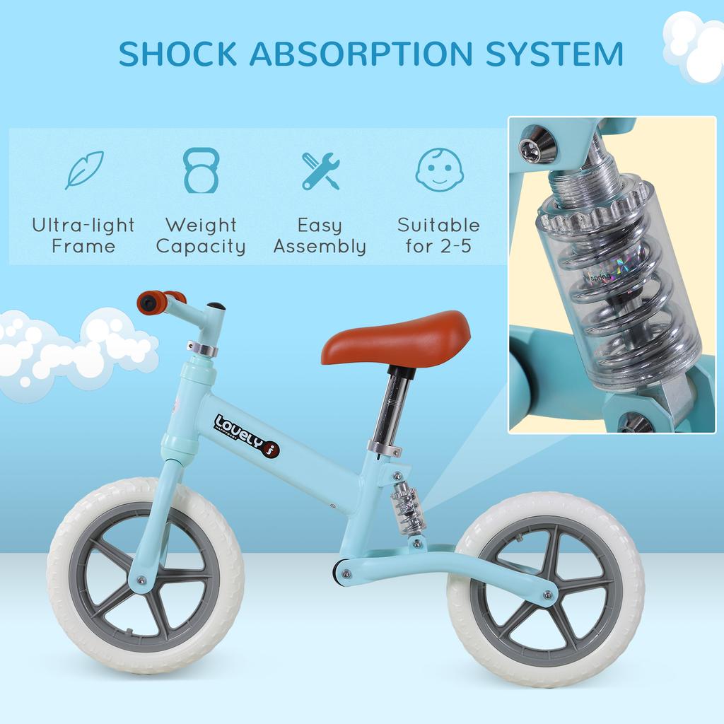 12" Kids Balance Bike No Pedal Bicycle EVA Tire Adjustable Seat Toddler Training Bike W/ Shock Absorber 2 - 5 Years Gift for Boys Girls Blue
