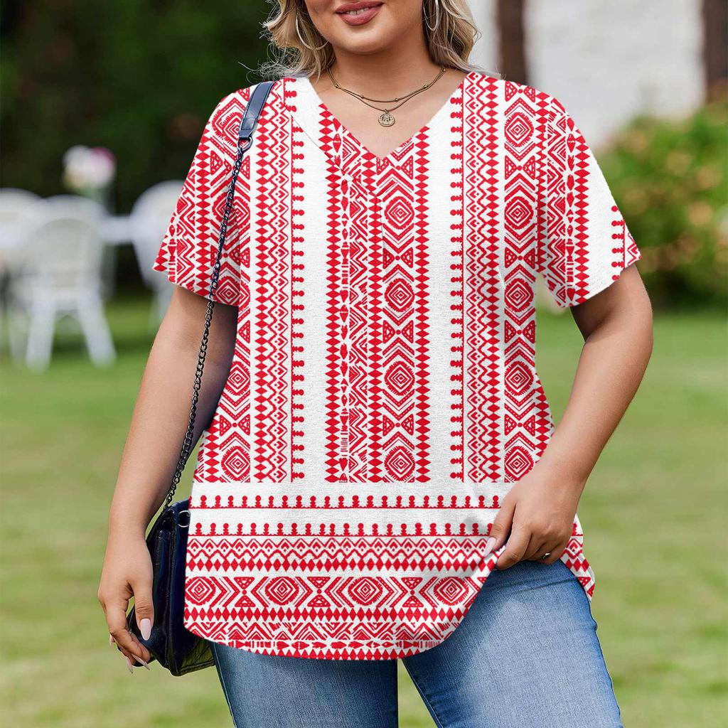 Modische Damen Übergröße Lässige Lockere Kurzarm Elegante V-Ausschnitt Bluse Für die Arbeit