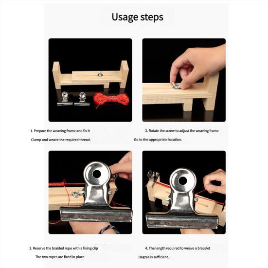 Drewniany Jig do Bransoletek ze Skalą Regulowana Długość Zestaw do Robienia Bransoletek Narzędzie do Ręcznego Dziania DIY Jig do Plecenia Bransoletek z 2 Klipsami do Pasków Sznurków
