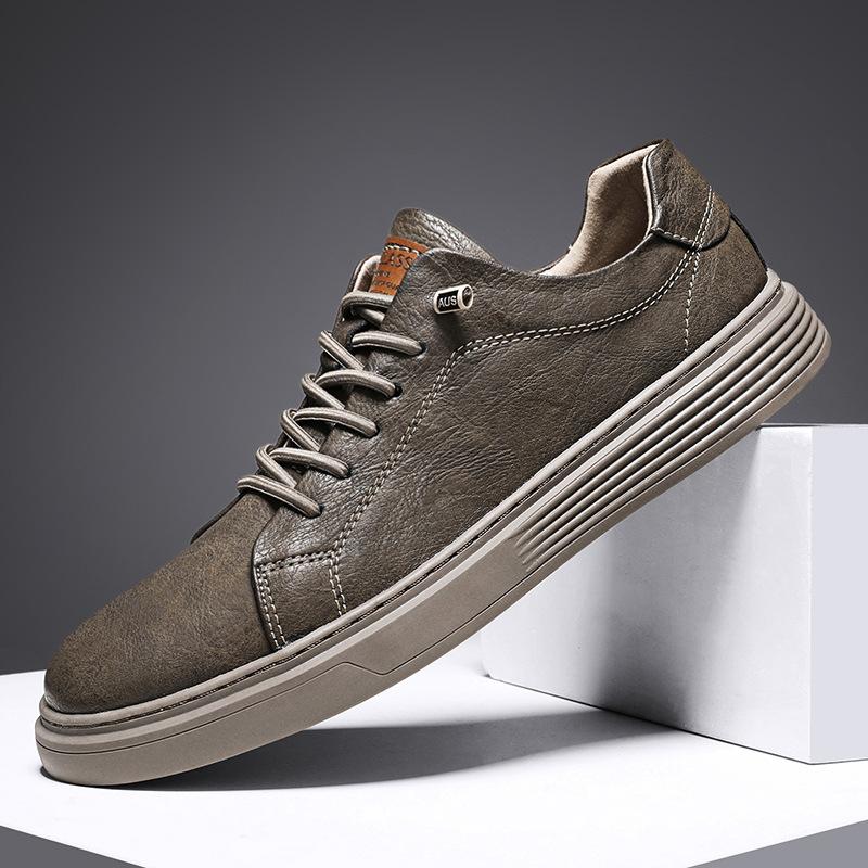 Summer new breathable all-match flat baseplate shoes men's leather casual shoes gouging men's shoes
