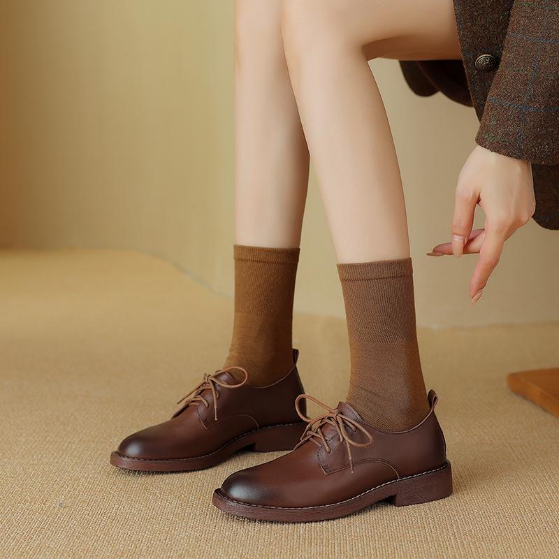 Basic Women Pumps Round Toe Mature Genuine Leather Office Lady Shoes Woman Lace-Up Thick Heels 2024 Spring New Heels Women