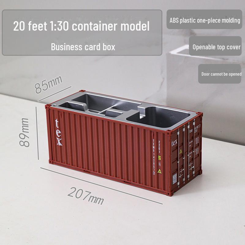 20ft Container Model Pen Holder & Business Card Box with Customizable Patterns/Text - Plastic Ornament