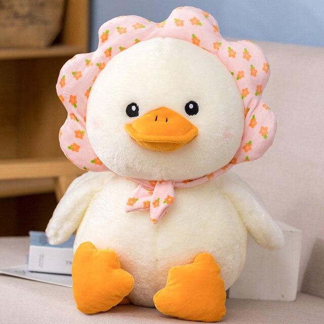 Lovely Fuzzy Duck Plush Toys Cartoon Stuffed Soft Duck with Flowers Plush Pillow Kawaii Room Decor Appease Dolls