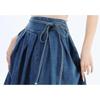 Lace Up Corset Midi Long Skirts Women Spring Summer Korea Style Vintage High Waist Jean Skirt A Line Ruffle Pleated Denim