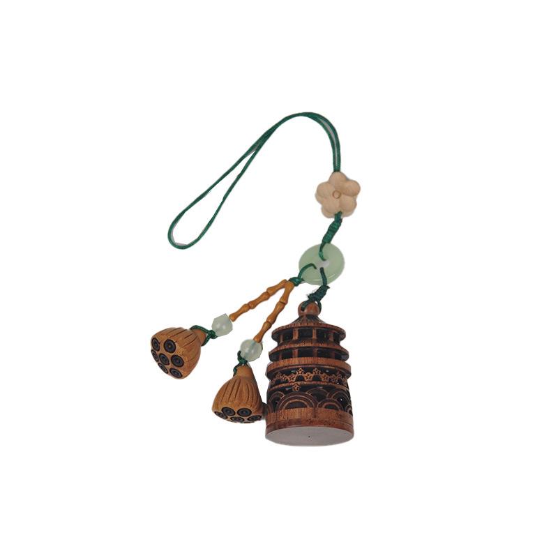 Green Sandalwood Lotus Pod Carved Keychain Pendant - Unscrewable Charm for Phones & Bags