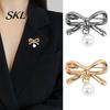 Strong Buckle Brooch Pin, Bow Shape Alloy Lapel Pin with Imitation Pearl, Non-fading Electroplating Anti-Oxidation Badge for Coats Shirts Bags