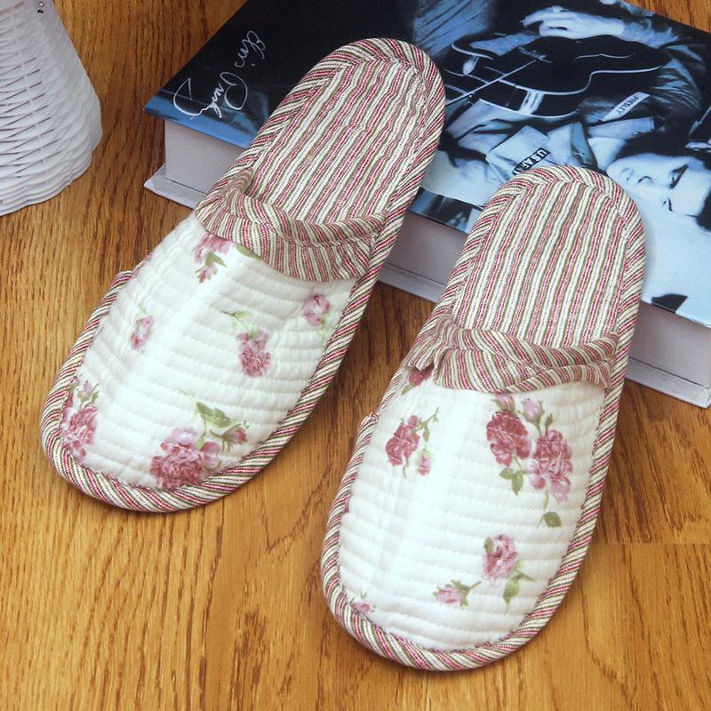 Pastoralne damskie pikowane kapcie bawełniane: Miękkie, Ciche, Oddychające, Pełne Palce, Cienka Podeszwa