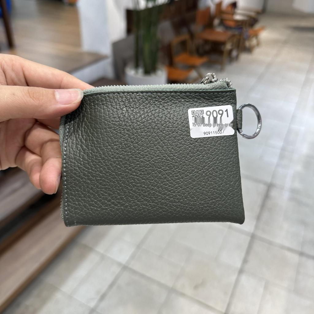 Genuine Leather Zipper Coin Purse & Card Holder with Key Ring