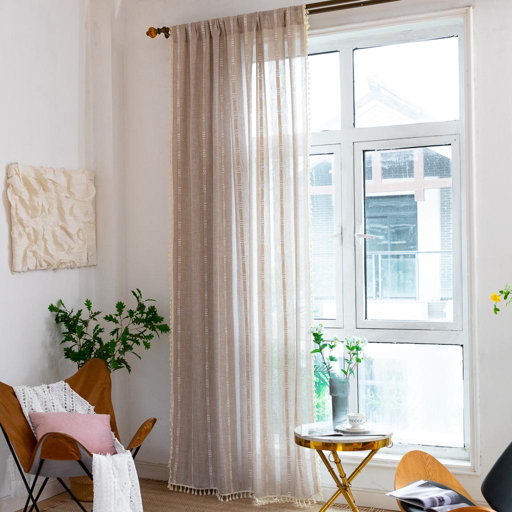 Curtain Finished Embroidery Stripes Hollow Tan Bedroom Jacquard Kitchen Small Window Short Curtain